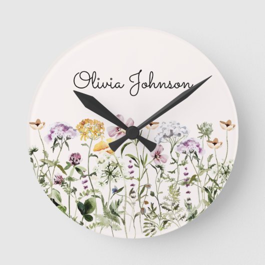 Gepersonaliseerde naam Wildflower Garden Ronde Klok (Voorkant)