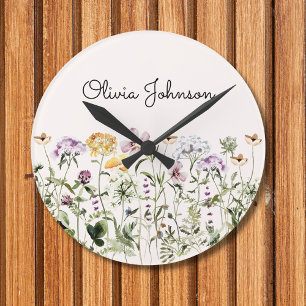 Gepersonaliseerde naam Wildflower Garden Ronde Klok
