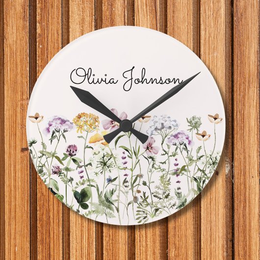 Gepersonaliseerde naam Wildflower Garden Ronde Klok