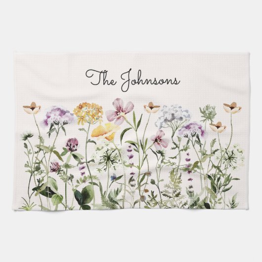 Gepersonaliseerde naam Wildflower Garden Theedoek (Horizontaal)