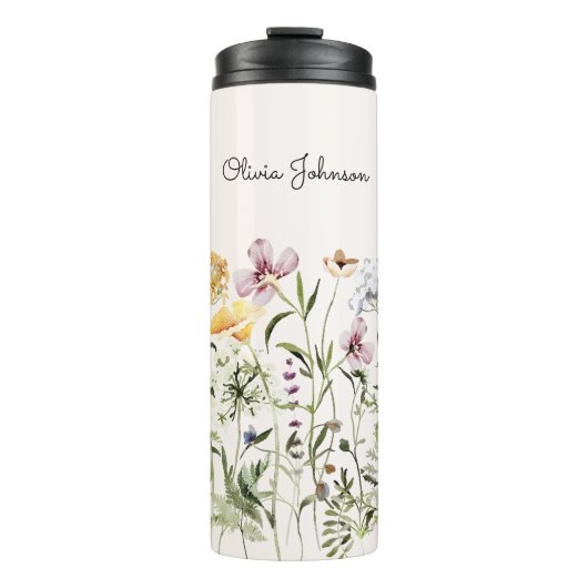 Gepersonaliseerde naam Wildflower Garden Thermosbeker (Voorkant)