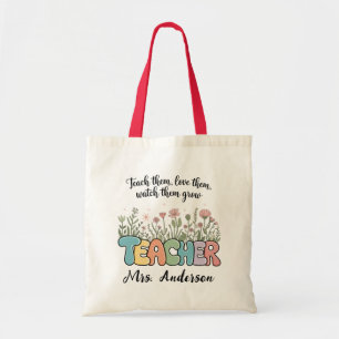 Gepersonaliseerde naam Wildflowers Teacher Appreci Tote Bag