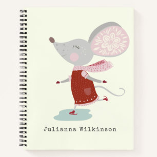 Gepersonaliseerde naam Winter Ice Skater Mouse Hol Notitieboek