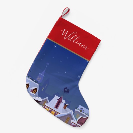 Gepersonaliseerde naam Winter Rooftops Holiday Kleine Kerstsok (Voorkant (Hangend))