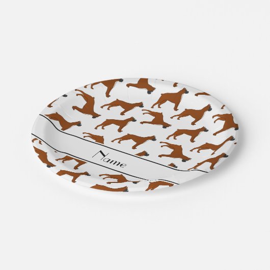 Gepersonaliseerde naam wit boxer hondenpatroon papieren bordje (Gekanteld)