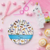Gepersonaliseerde naam wit croquet patroon papieren bordje (Feest)