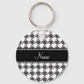 Gepersonaliseerde naam wit houndstooth patroon sleutelhanger (Voorkant)