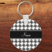 Gepersonaliseerde naam wit houndstooth patroon sleutelhanger (Voorkant)