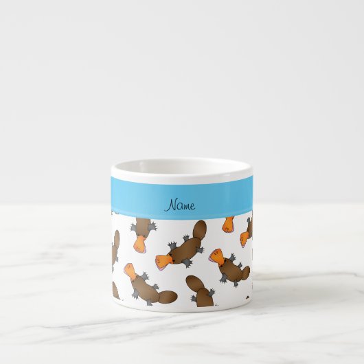 Gepersonaliseerde naam wit platypuspatroon espresso kop (Voorkant)