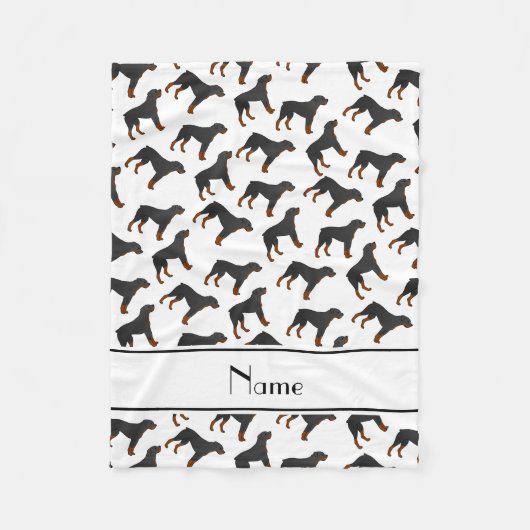 Gepersonaliseerde naam wit rottweiler hondenpatroo fleece deken (Voorkant)