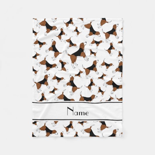Gepersonaliseerde naam witte beagle-hondenpatroon fleece deken (Voorkant)