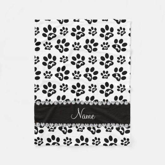 Gepersonaliseerde naam witte dachshunds hondenpote fleece deken (Voorkant)