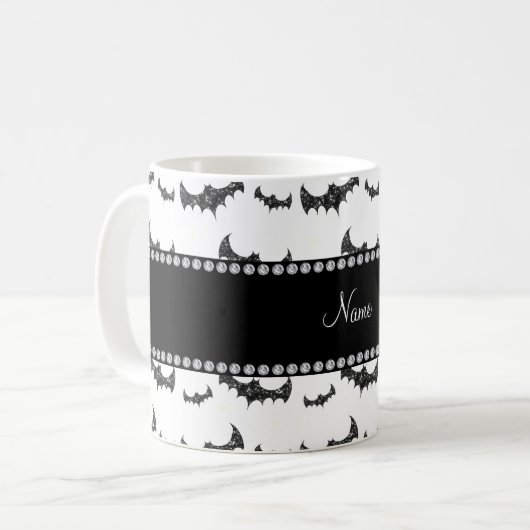 Gepersonaliseerde naam: witte glittervlekken koffiemok (Voorkant links)