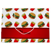 Gepersonaliseerde naam witte hamburgers friet groot cadeauzakje (Voorkant)