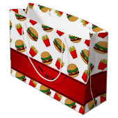 Gepersonaliseerde naam witte hamburgers friet groot cadeauzakje (Achterkant Gekanteld)