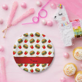 Gepersonaliseerde naam witte hamburgers friet papieren bordje (Feest)