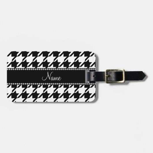Gepersonaliseerde naam witte houndstooth bagagelabel (Voorkant horizontaal)