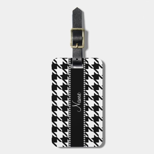 Gepersonaliseerde naam witte houndstooth bagagelabel (Voorkant verticaal)