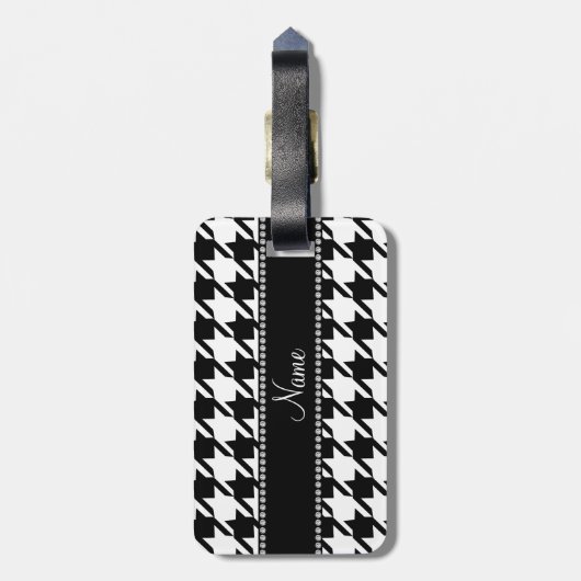 Gepersonaliseerde naam witte houndstooth bagagelabel (Achterkant verticaal)