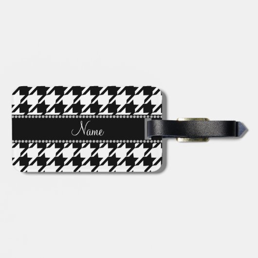 Gepersonaliseerde naam witte houndstooth bagagelabel (Achterkant horizontaal)