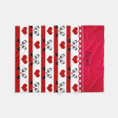 Gepersonaliseerde naam witte panda rode strepen fleece deken (Voorkant (Horizontaal))