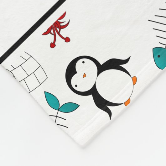 Gepersonaliseerde naam witte pinguïns igloo vis pi fleece deken (Hoek)