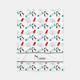 Gepersonaliseerde naam witte pinguïns igloo vis pi fleece deken