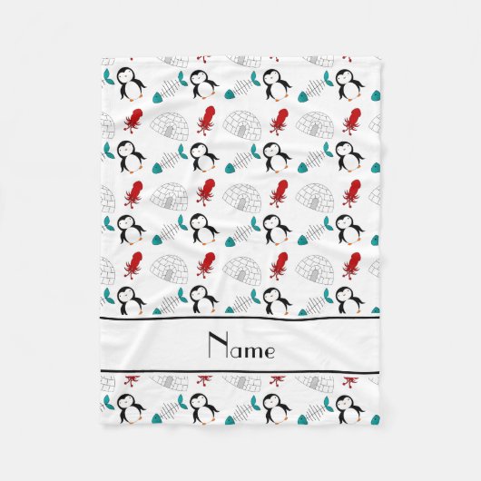 Gepersonaliseerde naam witte pinguïns igloo vis pi fleece deken (Voorkant)