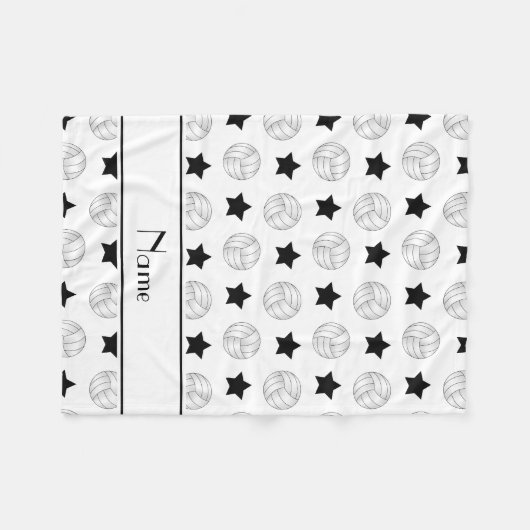 Gepersonaliseerde naam witte volleybalzwarte sterr fleece deken (Voorkant (Horizontaal))