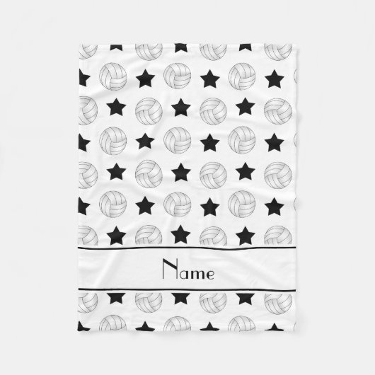 Gepersonaliseerde naam witte volleybalzwarte sterr fleece deken (Voorkant)