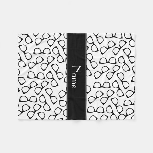 Gepersonaliseerde naam witte zwarte bril fleece deken (Voorkant (Horizontaal))