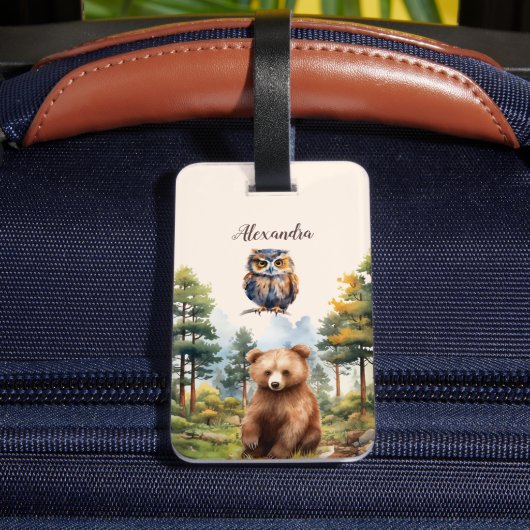 Gepersonaliseerde naam Woodland Animals Bagagelabel (Achter Insitu 4)