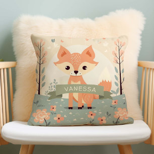 Gepersonaliseerde naam Woodland Fox, Baby meisje k Kussen