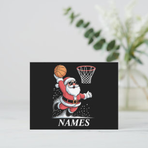 Gepersonaliseerde naam Xmas Santa Dunking Basketba Feestdagenkaart