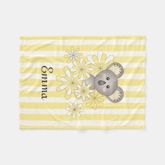 Gepersonaliseerde naam Yellow Stripe Baby Koala Ki Fleece Deken (Voorkant (Horizontaal))