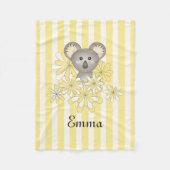 Gepersonaliseerde naam Yellow Stripe Baby Koala Ki Fleece Deken (Voorkant)