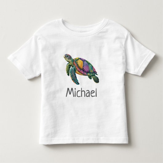 Gepersonaliseerde naam Zee Schildpad Oceaan Nautis Kinder Shirts (Voorkant)