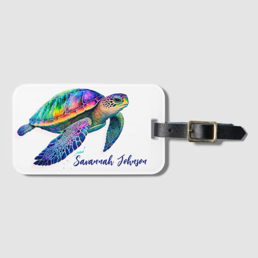 Gepersonaliseerde naam Zee Turtle Beach Life Ocean Bagagelabel (Voorkant (horizontaal))