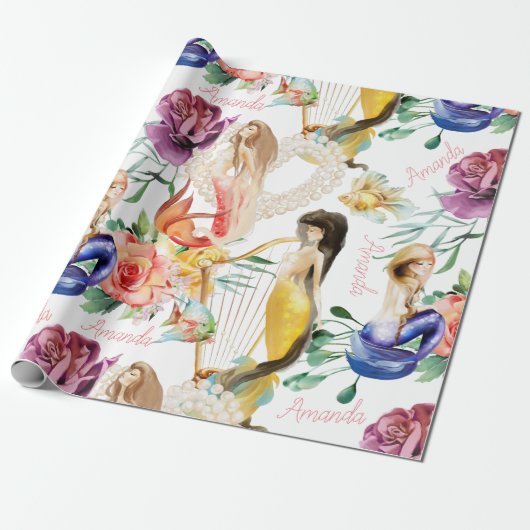 Gepersonaliseerde naam Zeemeermin Lover  Cadeaupapier (Uitgerold)