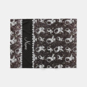 Gepersonaliseerde naam zilverdraken zwarte glitter fleece deken (Voorkant (Horizontaal))