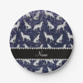 Gepersonaliseerde naam zilverwolf navy blue glitte papieren bordje (Voorkant)