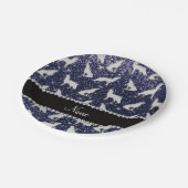 Gepersonaliseerde naam zilverwolf navy blue glitte papieren bordje (Gekanteld)