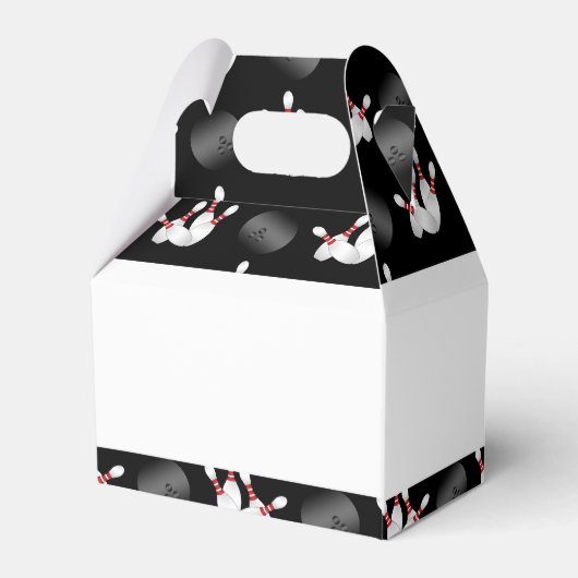 Gepersonaliseerde naam zwart bowlingpatroon bedankdoosjes (Achterkant)