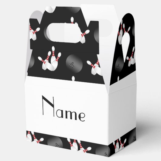 Gepersonaliseerde naam zwart bowlingpatroon bedankdoosjes (Geopend)