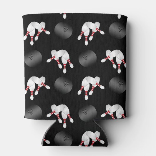 Gepersonaliseerde naam zwart bowlingpatroon blikjeskoeler (Achterkant)