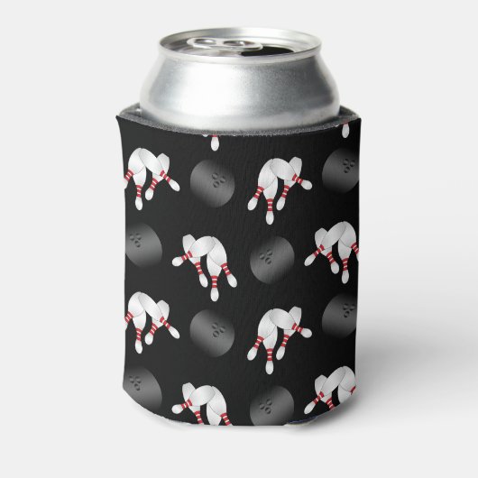 Gepersonaliseerde naam zwart bowlingpatroon blikjeskoeler (Blikje Achterkant)