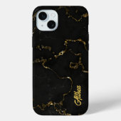 Gepersonaliseerde Naam Zwart en Goud Marbled Case-Mate iPhone Case (Achterkant)