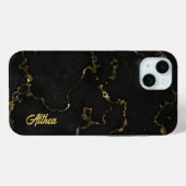 Gepersonaliseerde Naam Zwart en Goud Marbled Case-Mate iPhone Case (Achterkant (horizontaal))