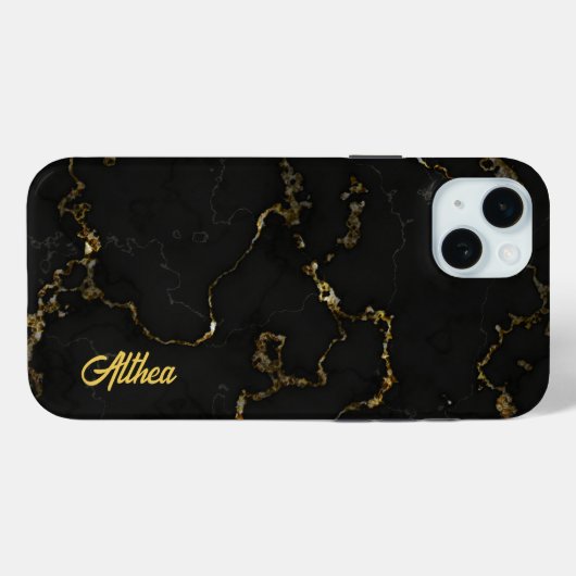 Gepersonaliseerde Naam Zwart en Goud Marbled Case-Mate iPhone Case (Achterkant (horizontaal))