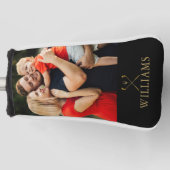 Gepersonaliseerde naam zwart en gouden foto golfheadcover (Voorkant)